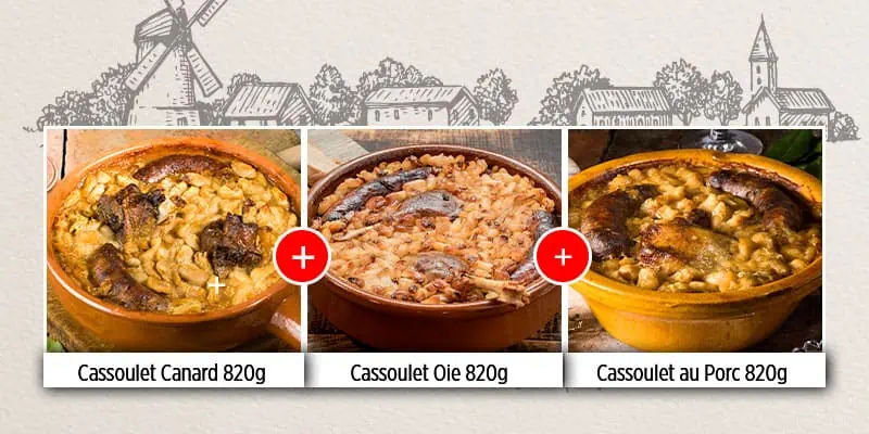 assortiment de 3 cassoulets traditionnels
